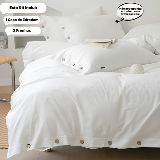 Conjunto Capa de Edredom 3 Peças 100% Algodão – Macio, Leve e Elegante | Sono Leve