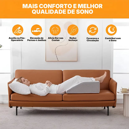 Travesseiro de Elevação para Pernas em Cunha – Espuma de Memória, Confortável e Ergonômico | Sono Leve