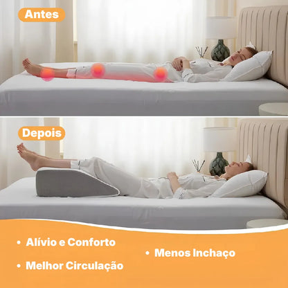 Travesseiro de Elevação para Pernas em Cunha – Espuma de Memória, Confortável e Ergonômico | Sono Leve